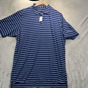 B Draddy Golf Polo Shirt Mens XL Blue Striped Casual Pima Cotton Logo